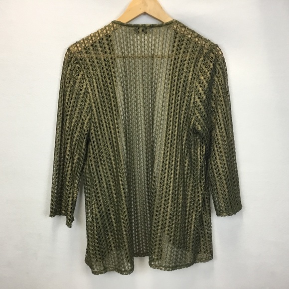 Aris. A Gold Olive Green Metallic Open Front Cardigan Mesh Fairy Grunge Party - Picture 2 of 5